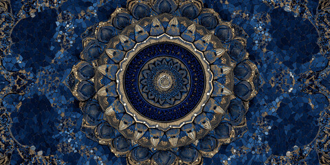 Fototapeta premium Blue Gold Mandala Mosaic