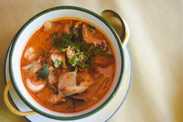 Tom Yum seafood with shrimp and squid