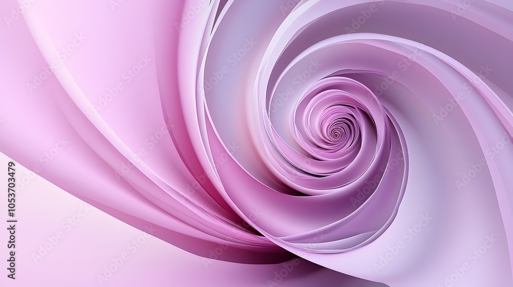 Poster mesmerizing spiral abstract 3d ribbon in soft pink and purple gradients floating in empty space