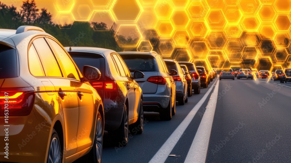 Poster innovative traffic monitoring on a busy highway showcasing advanced technology and safety features u