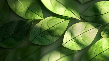 Fototapeta premium Overlapping Green Leaves with Soft Shadows in Abstract Nature Pattern Design