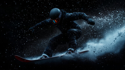 Naklejka premium Dynamic Snowboarder in Action on Snow