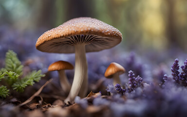 Macro shot of a mushroom, lavender hues