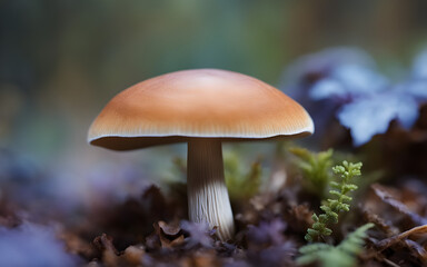 Fototapeta premium Macro shot of a mushroom, lavender hues