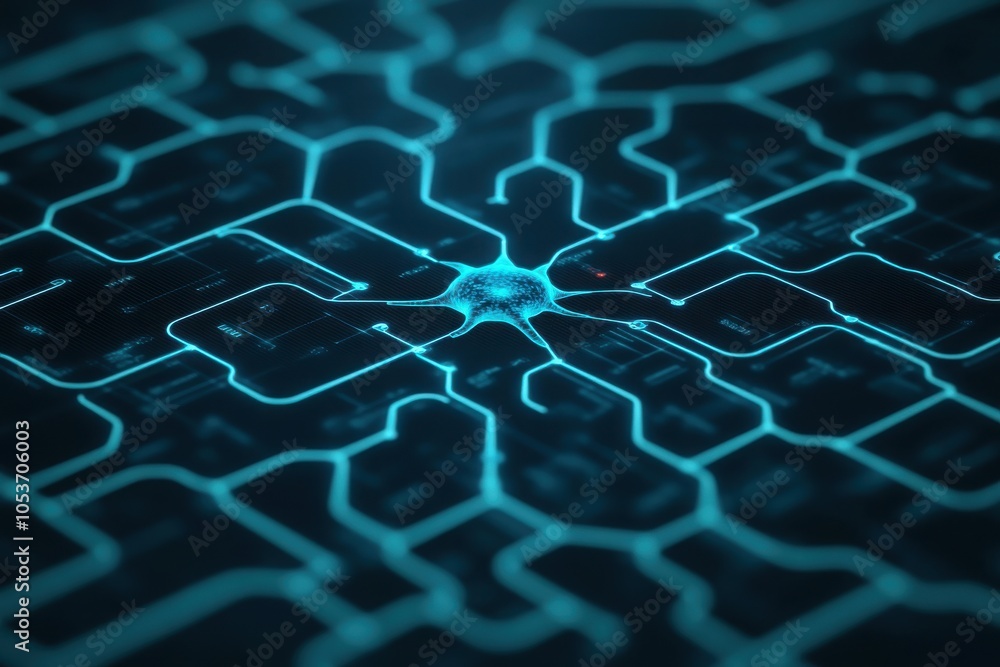 Poster abstract digital circuit with glowing blue lines, representing technology and innovation in modern c