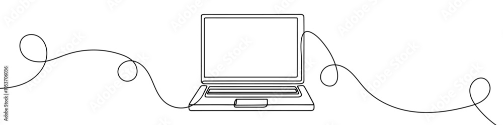 Fototapete continuous line is drawing a laptop computer on a white background. vector illustration.
