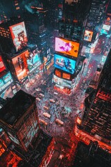 Obraz premium A cyberpunk city with a large number of billboards in cinematic style