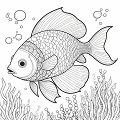 Coloring page Antistress coloring book, fish with large fins. Pattern lines. Generative ai raster illustration