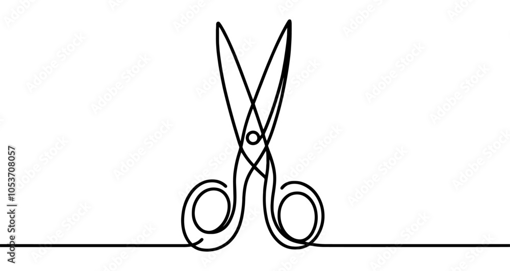 Poster minimalist vector illustration representing a pair of scissors, using a single continuous line. vect