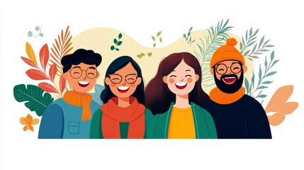 Fototapeta premium Joyful Moments: Group of Friends Laughing Together Outdoors, Embracing Holistic Social Connection and Success