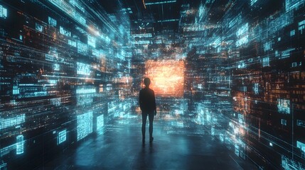 Obraz premium Immersive Virtual Reality Digital Media Hologram Technology Concept