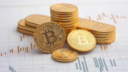 Digital currency and gold coins symbolize wealth and investment opportunities