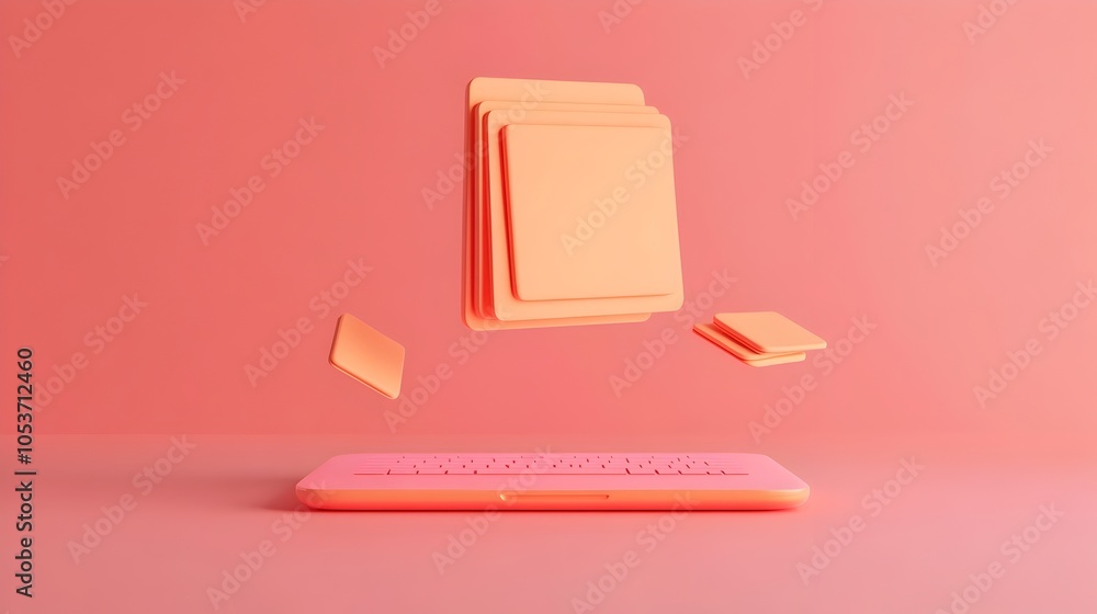 Aufkleber minimalist 3d clay laptop with floating digital file for clean visual sharing
