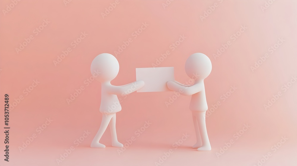 Poster clay figures passing digital files in soft pastel colors - minimal 3d art style