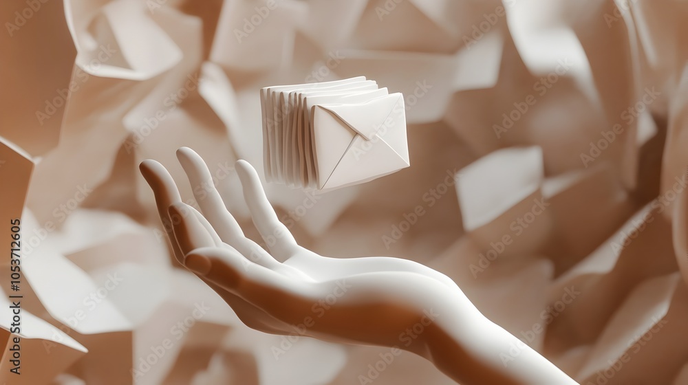 Poster clay hands holding floating file symbol for minimal 3d art and digital exchange