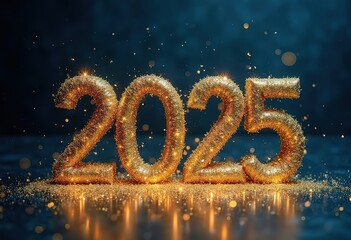 Happy new year 2025 typography greeting card, poster, banner with celebration elements. Happy new year walpaper.