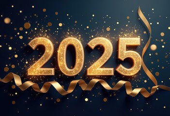 Naklejka premium Happy new year 2025 typography greeting card, poster, banner with celebration elements. Happy new year walpaper.