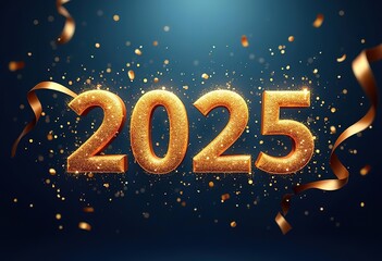 Naklejka premium Happy new year 2025 typography greeting card, poster, banner with celebration elements. Happy new year walpaper.