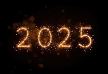 Happy new year 2025 typography greeting card, poster, banner with celebration elements. Happy new year walpaper.