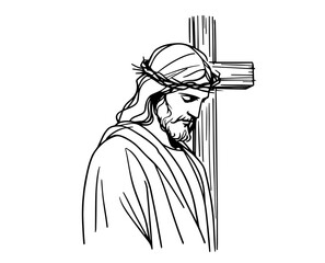 Naklejka premium Jesus Christ portrait black vector sketch
