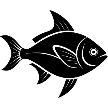 Stylized black silhouette of a fish on a white background