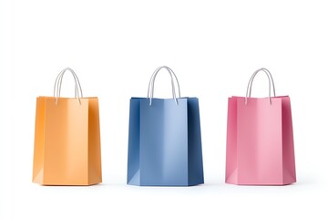 Colorful shopping bags on a white background, showcasing vibrant retail packaging and modern design for commercial and lifestyle themes.