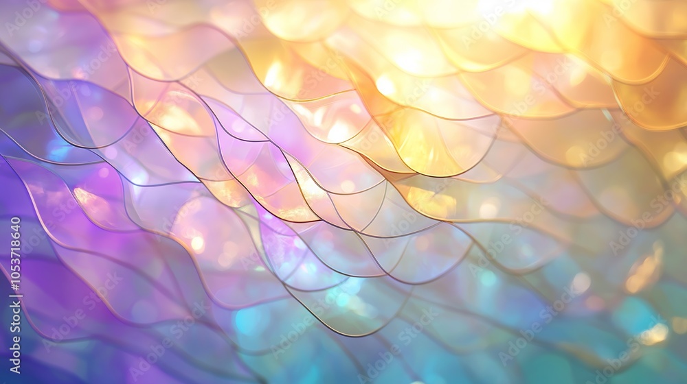 Poster abstract attractive background consisting of pieces of multicolored mosaic glass and rays of light. 