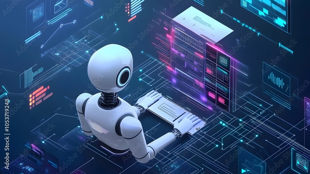 Poster ai-powered digital media transfer automation in futuristic virtual workspace