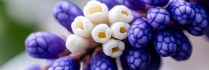  A close-up of a bouquet with purple and white flowers at its heart
