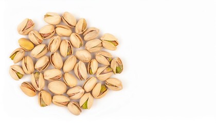 Pistachios forming a triangle shape on a white background