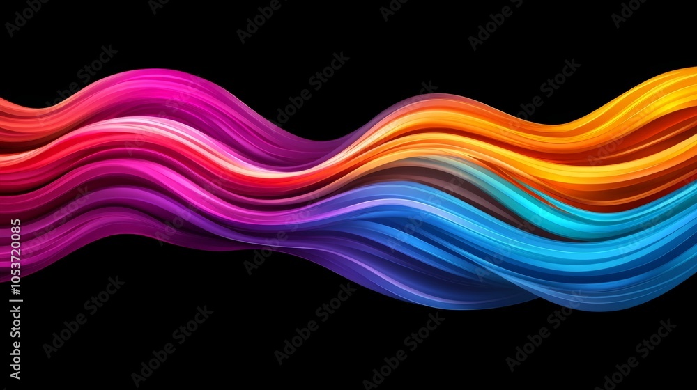 Poster vibrant, wavy lines of color flow dynamically against a black background, creating a sense of moveme