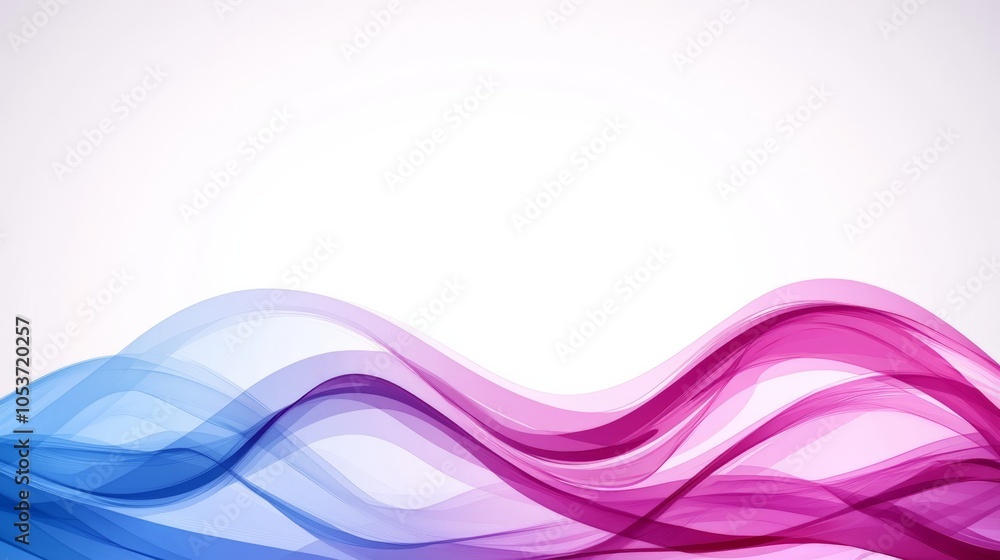 Poster a vibrant abstract design featuring flowing waves in pink and blue hues against a light background, 