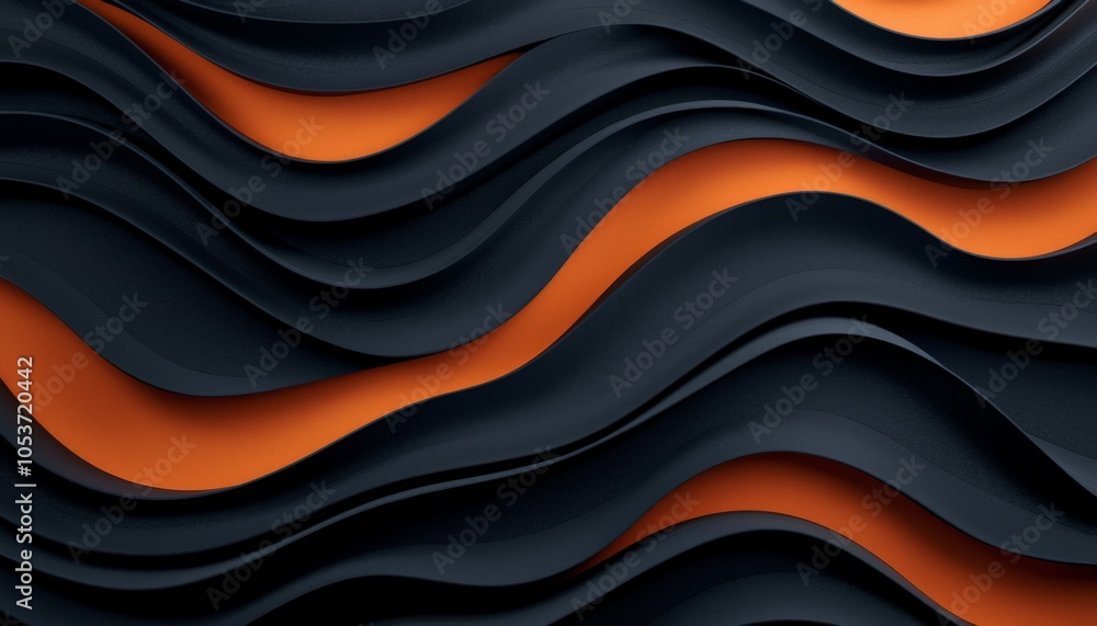 Poster a textured design featuring black and orange waves, creating a striking contrast with smooth, fluid 