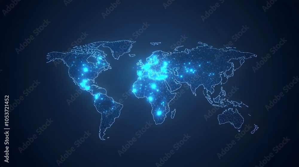 Aufkleber interconnected global digital media transfer network visualized in futuristic wireframe map