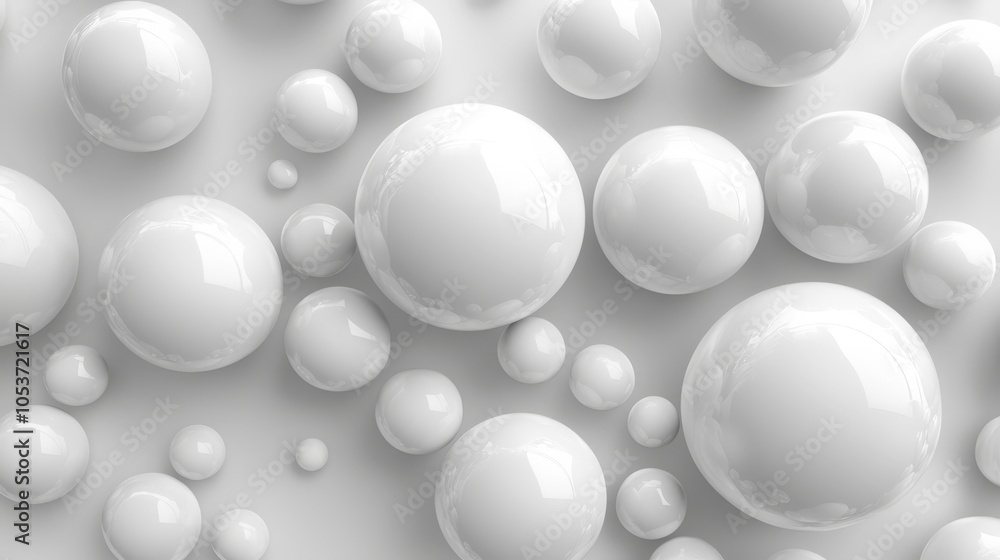 Aufkleber a textured background featuring various sizes of glossy white spheres, creating a minimalist and mod