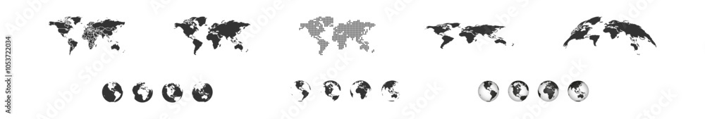 Poster world map set on transparent background. globe vector icon