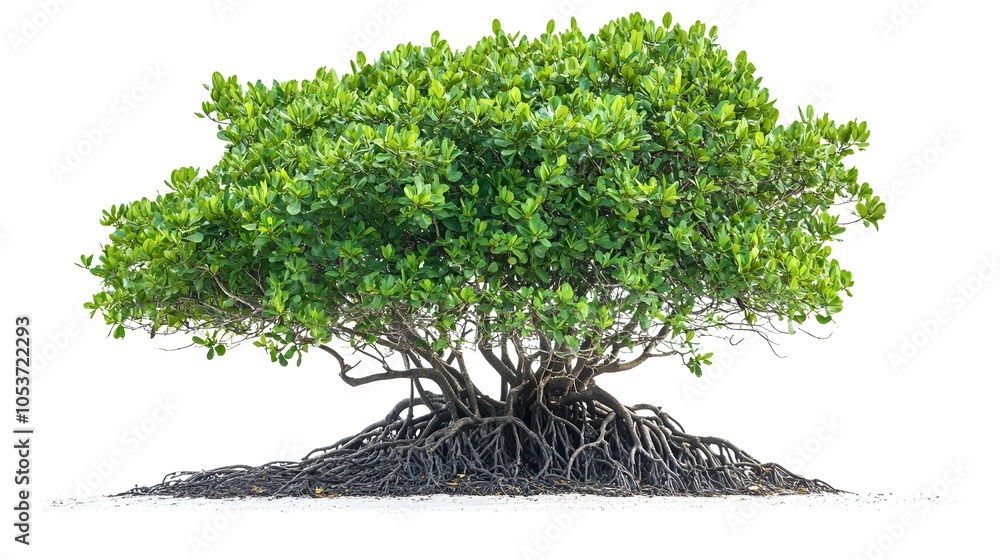 Poster isolated mangrove tree displaying extensive roots and lush canopy