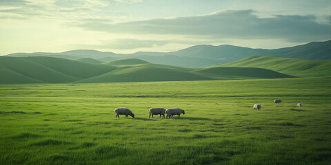 Obraz premium Sheep Grazing in Pasture