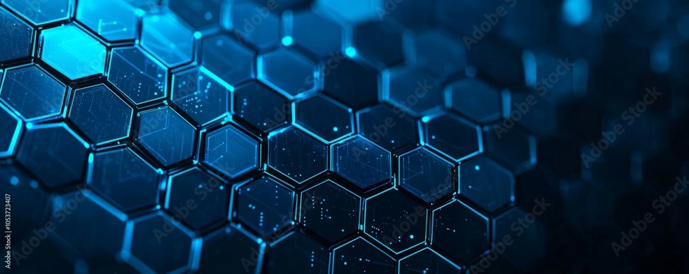 Poster futuristic blue hexagonal pattern with glowing effects - ideal for technology and digital design pro