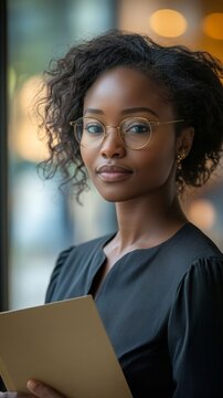 A thoughtful woman holding a book.