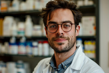 Pharmacist in pharmacy equipment in hospital Ai Generative