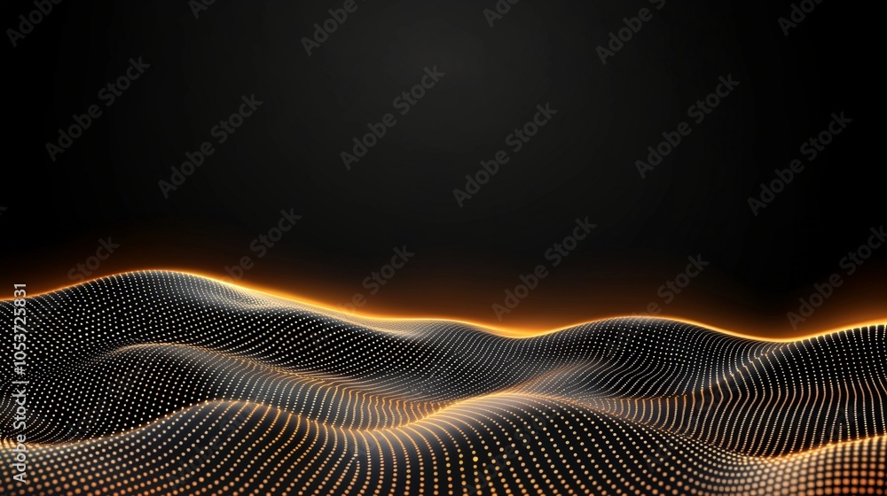 Poster a mesmerizing abstract representation of flowing waves made of light particles against a dark backgr