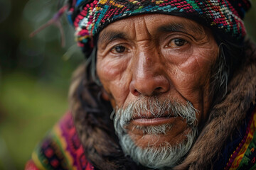 Fototapeta premium Generative AI image of a Native American person in traditional attire, highlighting the rich cultural heritage and spiritual connection to nature