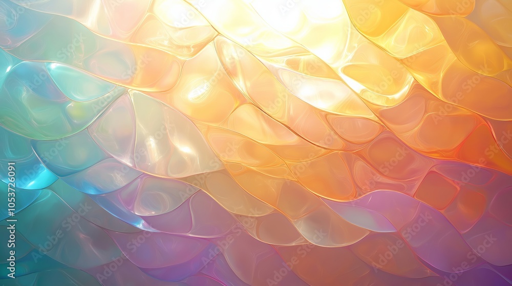 Poster abstract attractive background consisting of pieces of multicolored mosaic glass and rays of light. 