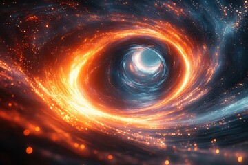 A swirling vortex of fire and light creates a mesmerizing portal in the dark, cosmic expanse.