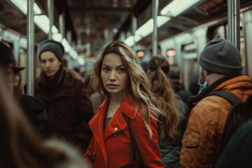Fototapeta premium Artwork Generative Ai image underground subway urban station crowded with people, rush hour local public service