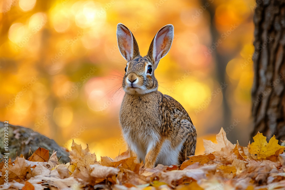 Poster an animal in a autumn forest designed with with generative ai technology