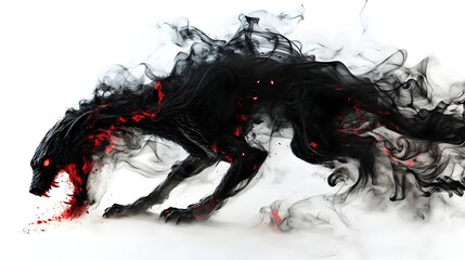 Obraz premium Animalistic Smoke Monster with Burning Embers against White Background