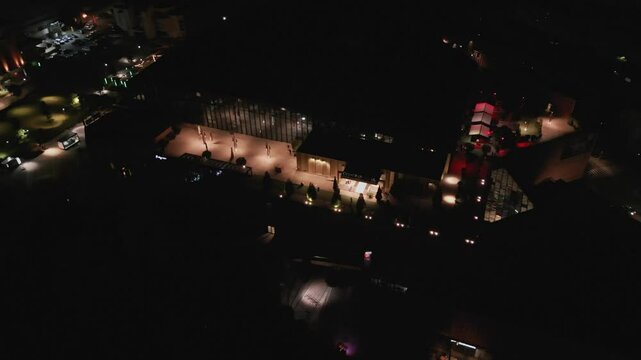 spinning aerial of college town of Lasi, Romania at night