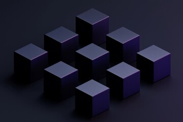 Obraz premium Cubes in different arrangement, dark blue and purple gradient color on a dark color background